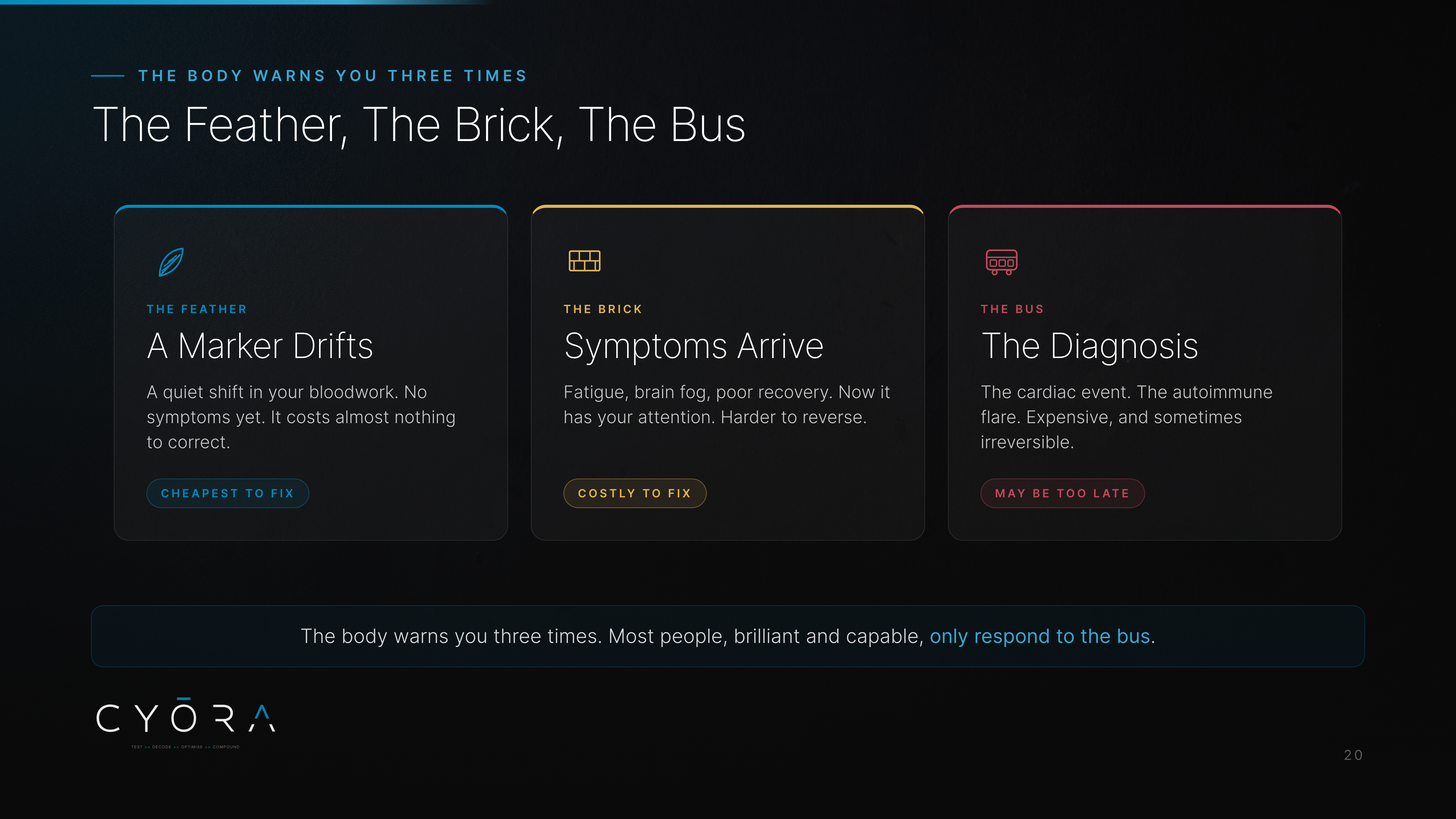 The Feather, The Brick, The Bus